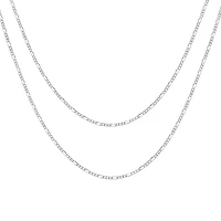 Bling Jewelry Set of 2 Thin 50 Gauge Sterling Silver Figaro Chain Necklace 20 Inch and 24 Inch