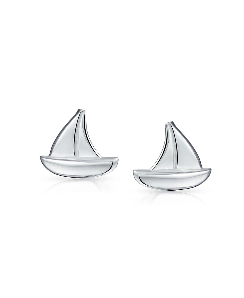 Bling Jewelry Set of 2 Small Nautical Sail Boat and Ship Wheel Stud Earrings Sterling Silver