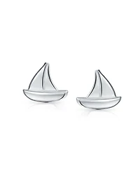 Bling Jewelry Set of 2 Small Nautical Sail Boat and Ship Wheel Stud Earrings Sterling Silver
