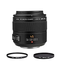 Panasonic Lumix G Leica Dg Macro-Elmarit 45mm f/2.8 Aspherical Lens for Micro Four Thirds, Bundle with Hoya 52mm Uv+Cpl Filter Kit and Cleaning Cloth