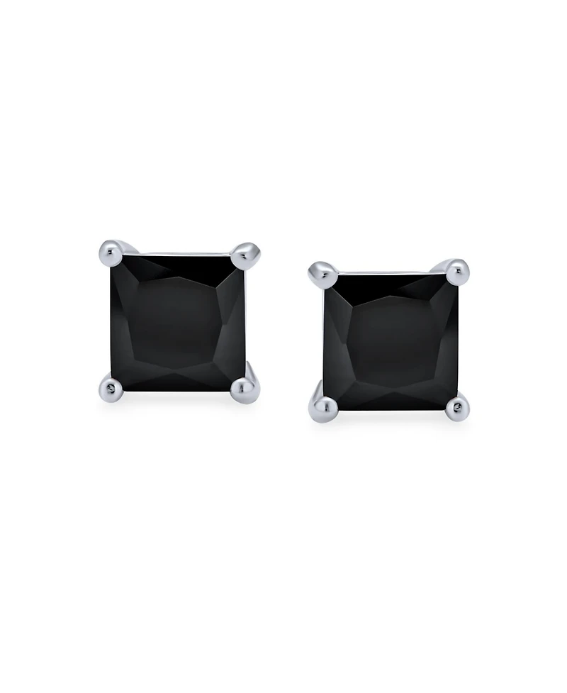 Bling Jewelry Set of 2 Black Square Princess Cut Cz Stud Earrings Gold Sterling Silver