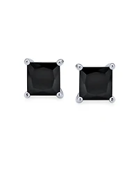 Bling Jewelry Set of 2 Black Square Princess Cut Cz Stud Earrings Gold Sterling Silver