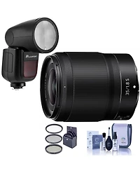 Nikon Nikkor Z 35mm f/1.8 S Lens, Bundle with Flashpoint Zoom Li-on X R2 Ttl On-Camera Round Flash Speedlight, 62mm Filter Kit, Cleaning Kit