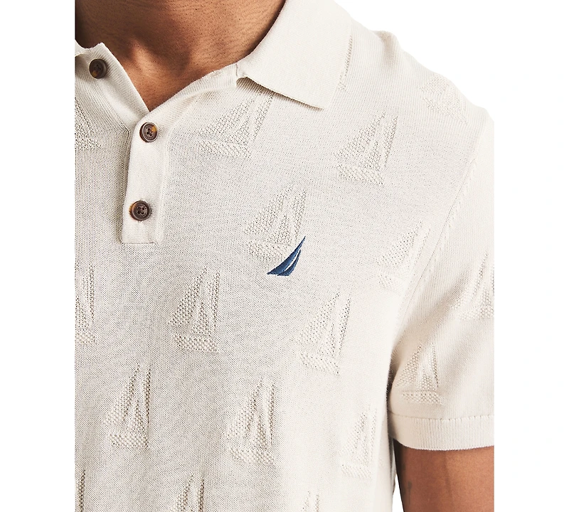 Nautica Men's Sailboat Textured Sweater Polo Shirt