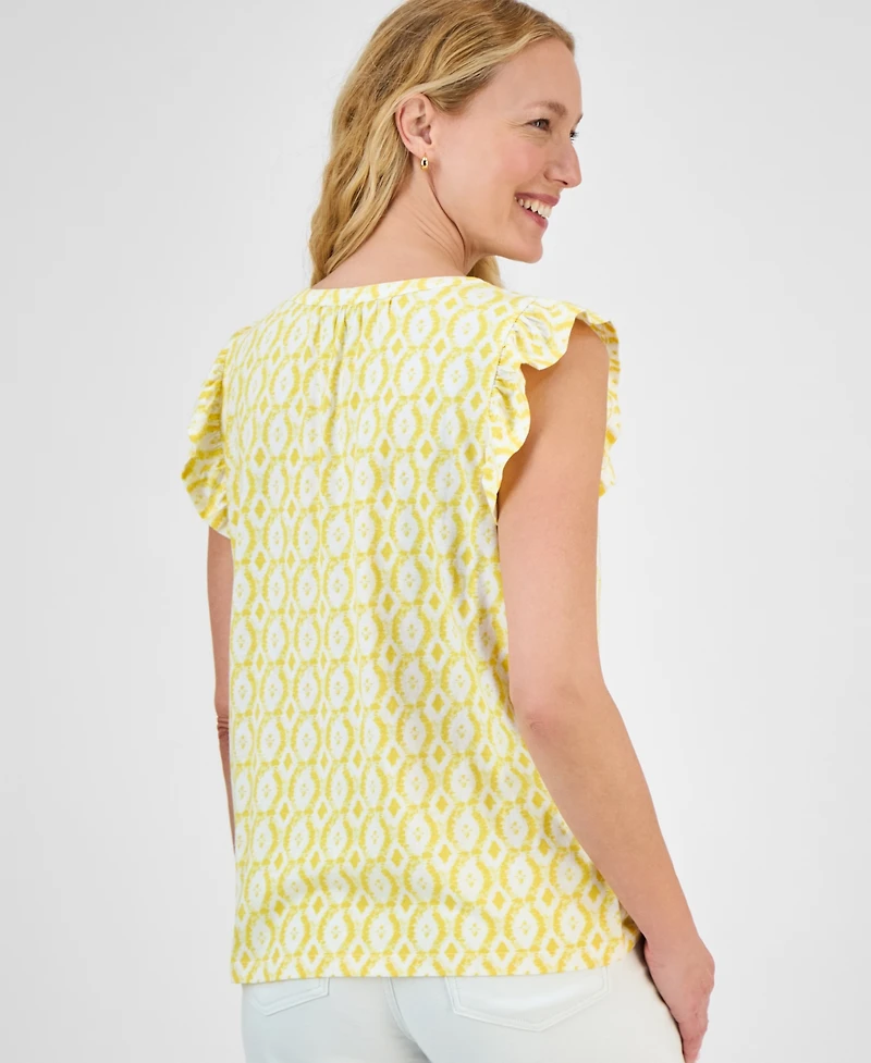 Style & Co Petite Printed Pintuck Ruffle-Sleeve Blouse, Exclusively at Macy's