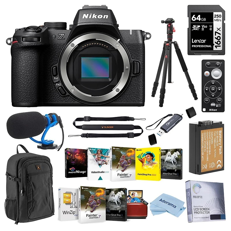 Nikon Z50II Mirrorless Camera, Bundle with Tripod/Monopod, TASC300 Microphone, 128GB Memory Card, En-EL25 Battery