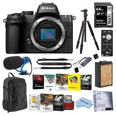 Nikon Z50II Mirrorless Camera, Bundle with Tripod/Monopod, TASC300 Microphone, 128GB Memory Card, En-EL25 Battery