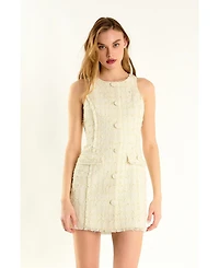 endless rose Women's Tweed Fringed Mini Dress