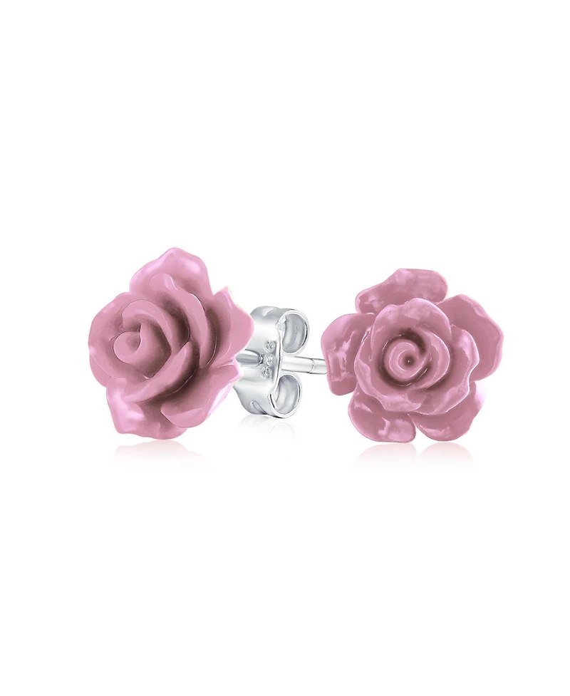 Bling Jewelry Romantic 3D Carved Rose Flower Blooming Post Stud Earrings 10MM Lightweight