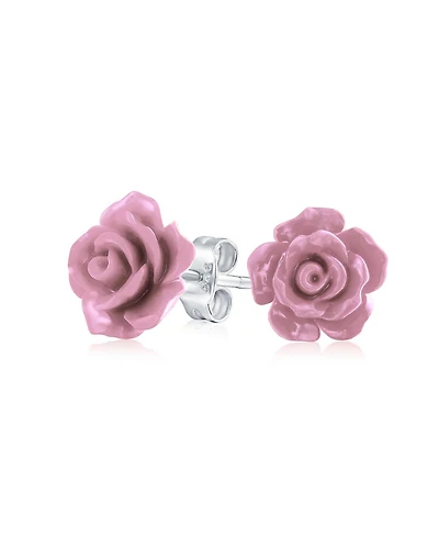 Bling Jewelry Romantic 3D Carved Rose Flower Blooming Post Stud Earrings 10MM Lightweight