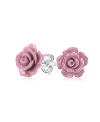 Bling Jewelry Romantic 3D Carved Rose Flower Blooming Post Stud Earrings 10MM Lightweight