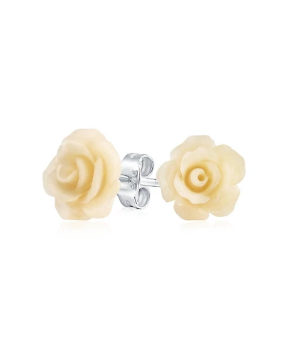 Bling Jewelry Romantic Delicate Pink Blue Yellow Green Black Purple White Red Floral Blooming 3D Carved 10MM Rose Flower Post Stud Earrings Lightweigh