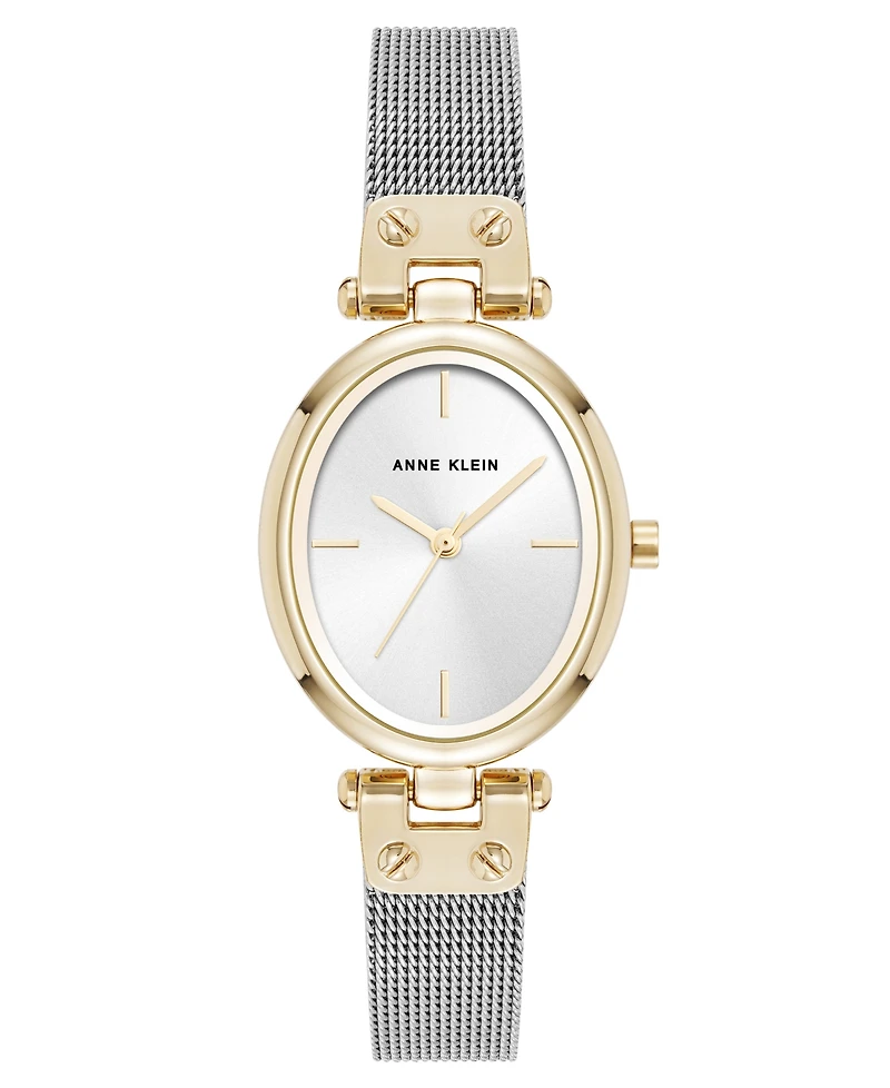 Anne Klein Women's Quartz Continental Oval Two-Tone Stainless Steel Mesh Band Watch, 26mm