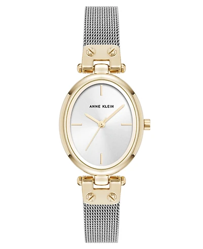 Anne Klein Women's Quartz Continental Oval Two-Tone Stainless Steel Mesh Band Watch, 26mm