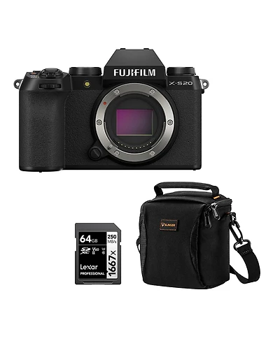 Fujifilm X-S20 Mirrorless Camera, Black, Bundle with 64GB Sdxc Memory Card and Shoulder Bag