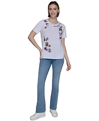 Karl Lagerfeld Paris Petite Multi Embroidered T-Shirt