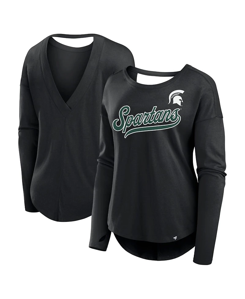 Fanatics Women's Black Michigan State Spartans Training Camp Core Long Sleeve V-Neck Fashion T-Shirt