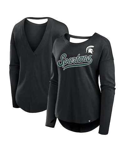 Fanatics Women's Black Michigan State Spartans Training Camp Core Long Sleeve V-Neck Fashion T-Shirt