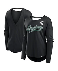 Fanatics Women's Black Michigan State Spartans Training Camp Core Long Sleeve V-Neck Fashion T-Shirt