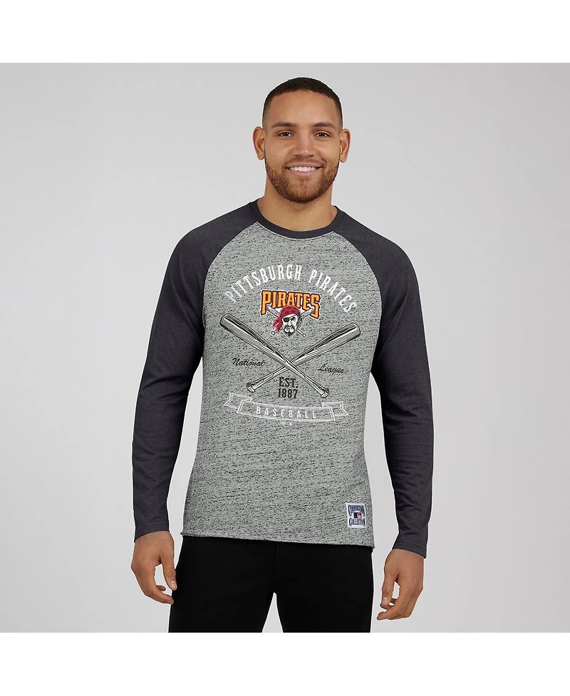 Fanatics Men's Heather Gray Pittsburgh Pirates Raw Edge Raglan Long Sleeve Baseball T-Shirt