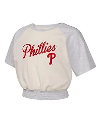 Outerstuff Big Girls Cream Philadelphia Phillies Curve Ball Fashion Raglan T-Shirt