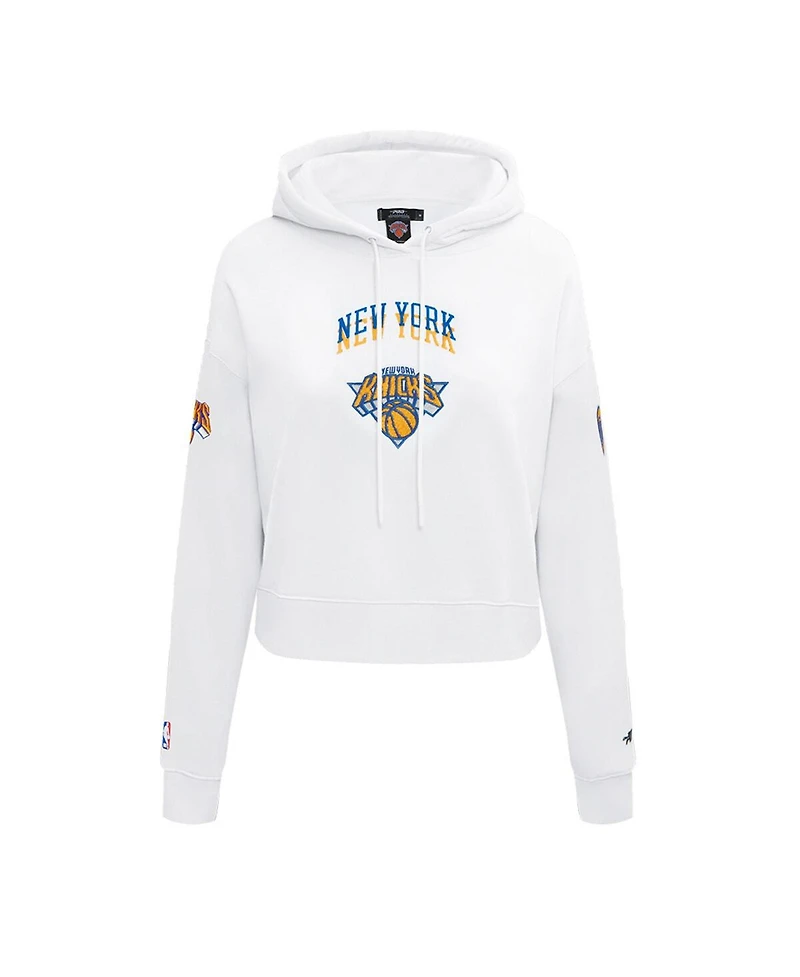 Pro Standard Women's White New York Knicks 2024/25 City Edition Chenille Applique Cropped Pullover Hoodie