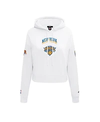 Pro Standard Women's White New York Knicks 2024/25 City Edition Chenille Applique Cropped Pullover Hoodie