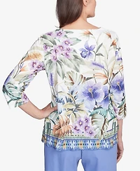 Alfred Dunner Petite Santa Fe Tropical Floral Border Top