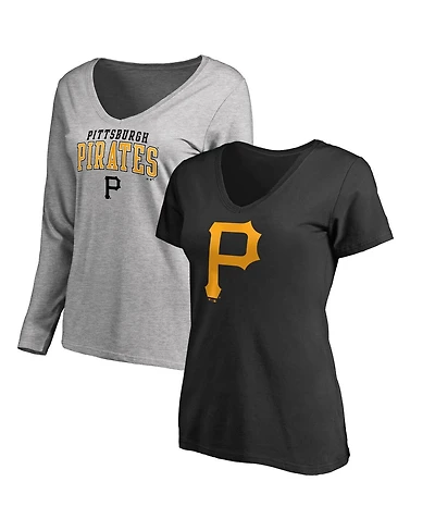 Fanatics Women's Black/Heather Gray Pittsburgh Pirates Short Long Sleeve T-Shirt Combo Pack