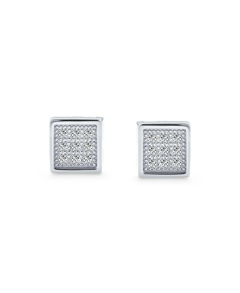 Bling Jewelry Set of 2 Geometric Square Cubic Zirconia Micro Pave CZStud Earrings Gold Sterling Silver