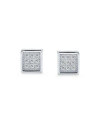 Bling Jewelry Set of 2 Geometric Square Cubic Zirconia Micro Pave CZStud Earrings Gold Sterling Silver