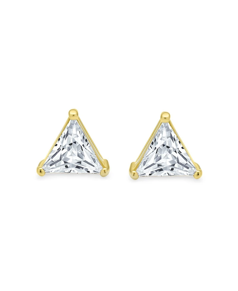Bling Jewelry Set of 2 Triangle Clear Cubic Zirconia Stud Earrings Gold Plated Sterling Silver