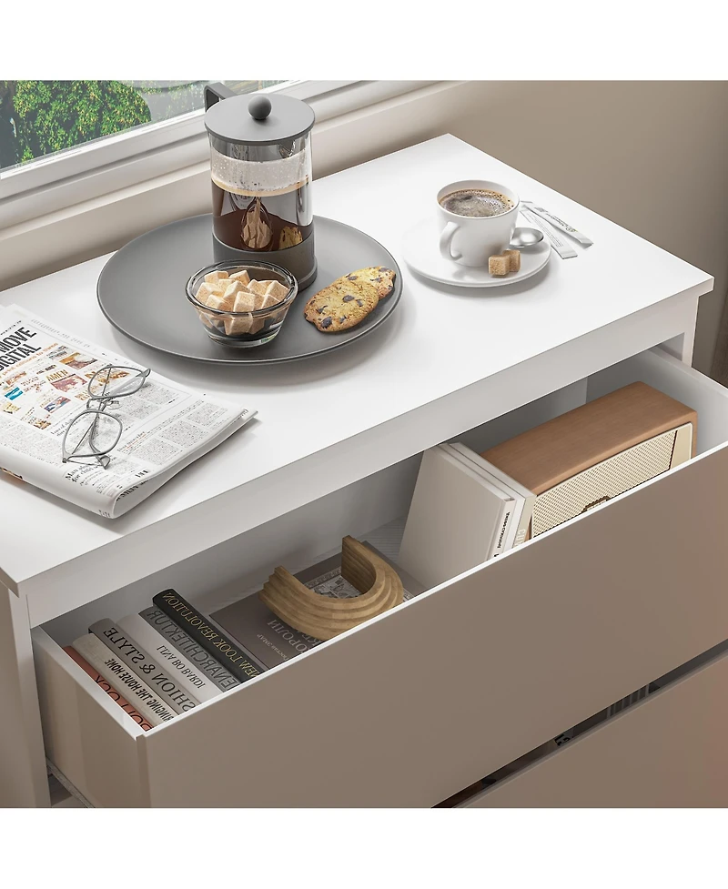 Bedside table with three drawers, multi-functional side table, end table in white wood, suitable for bedroom, living room, office