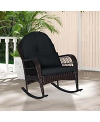 Patio Wicker Rocking Chair with Seat Back Cushions & Lumbar Pillow Porch