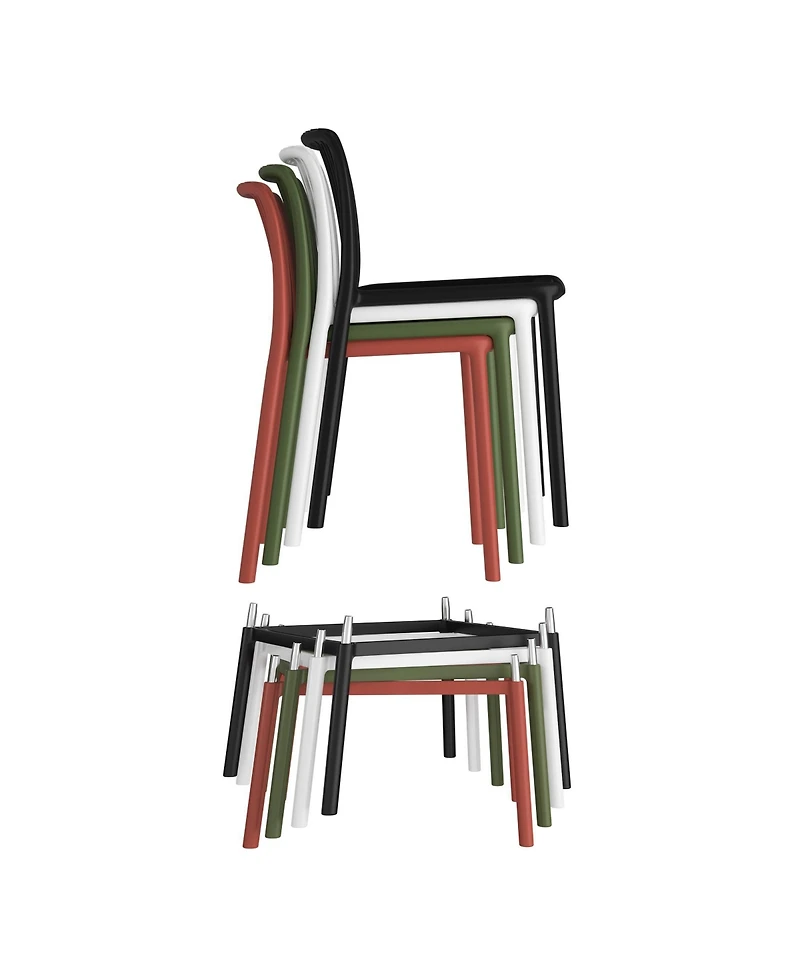 29.5" Outdoor Modern Polypropylene Plastic Patio Bar Height Stools (Set of 2)