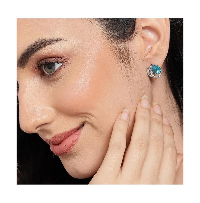 Sohi Women's Silver-Plated Stone Stud Earrings