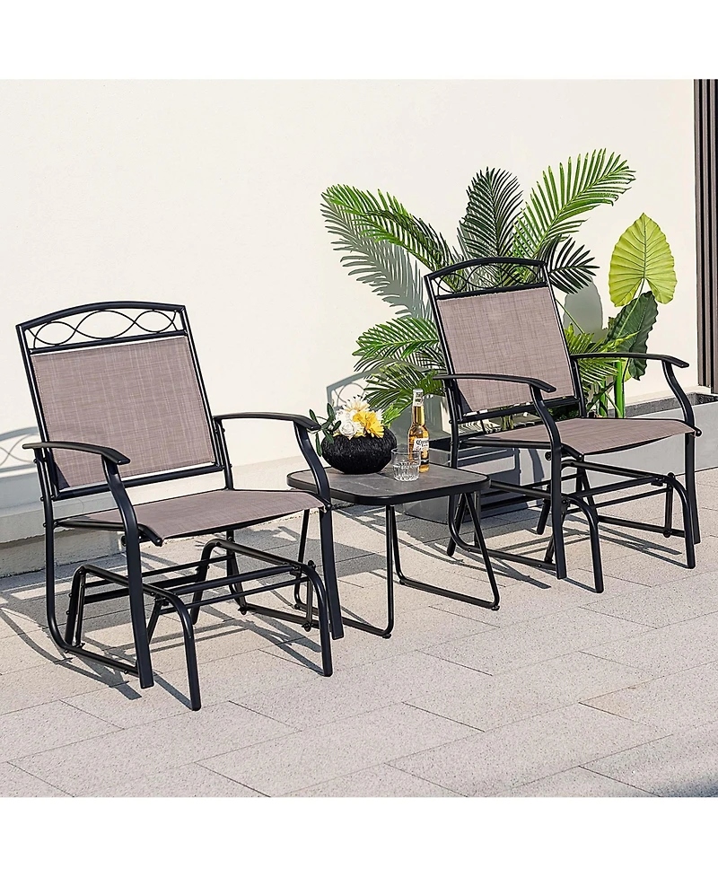 4pcs Patio Glider Set Single Swing Rocking Chair Heavy-Duty Metal Frame Outdoor