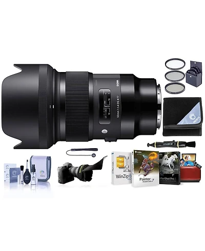 Sigma 50mm f/1.4 Dg Hsm Art Lens for L Mount, Black, Bundle with Filter Kit, Flex Lens Shade, Lens Pouch, Lens Cleaner, Wrap, Cleaning Kit, Mac Softwa
