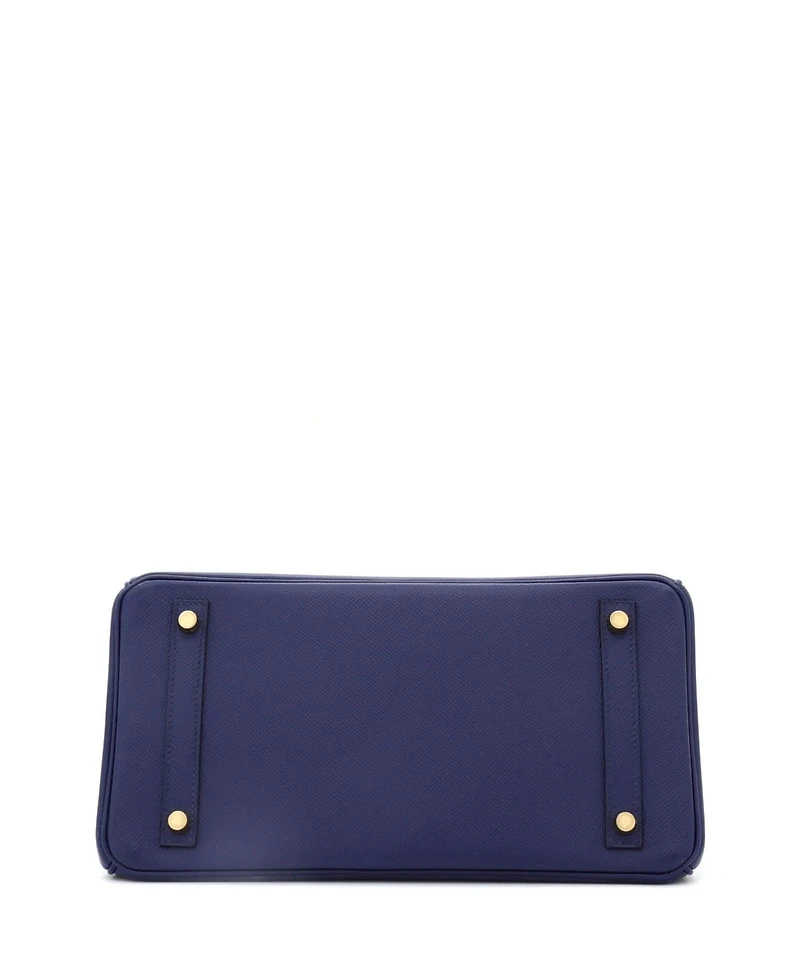 Pre-Owned Hermes Birkin Handbag Blue Epsom with Gold Hardware