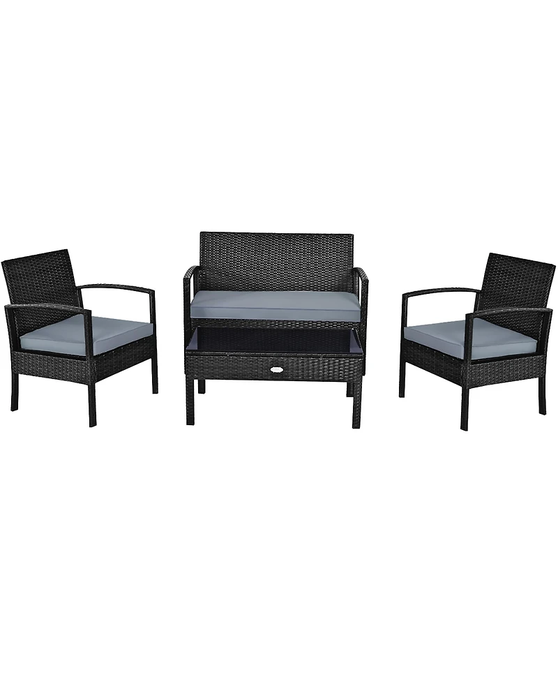 4PCS Patio Rattan Wicker Furniture Set Brown Loveseat Sofa