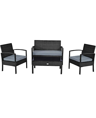 4PCS Patio Rattan Wicker Furniture Set Brown Loveseat Sofa
