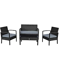 4PCS Patio Rattan Wicker Furniture Set Brown Loveseat Sofa