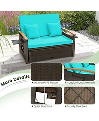 Patio Rattan Daybed Set with Cushioned Loveseat & Storage Ottoman for Porch