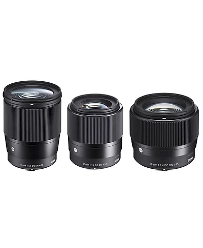 Sigma Sigma Contemporary Lens Bundle Includes Sigma 16mm f/1.4DC Dn - 30mm f/1.4 Dc Dn - Sigma 56mm f/1.4 Dc Dn for Sony E-mount Cameras, Black