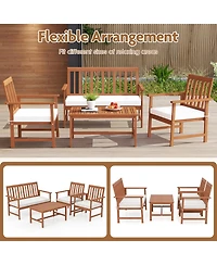 Gymax 4-Piece Acacia Wood Patio Conversation Set Outdoor Furniture Set w/ 2 Armchairs