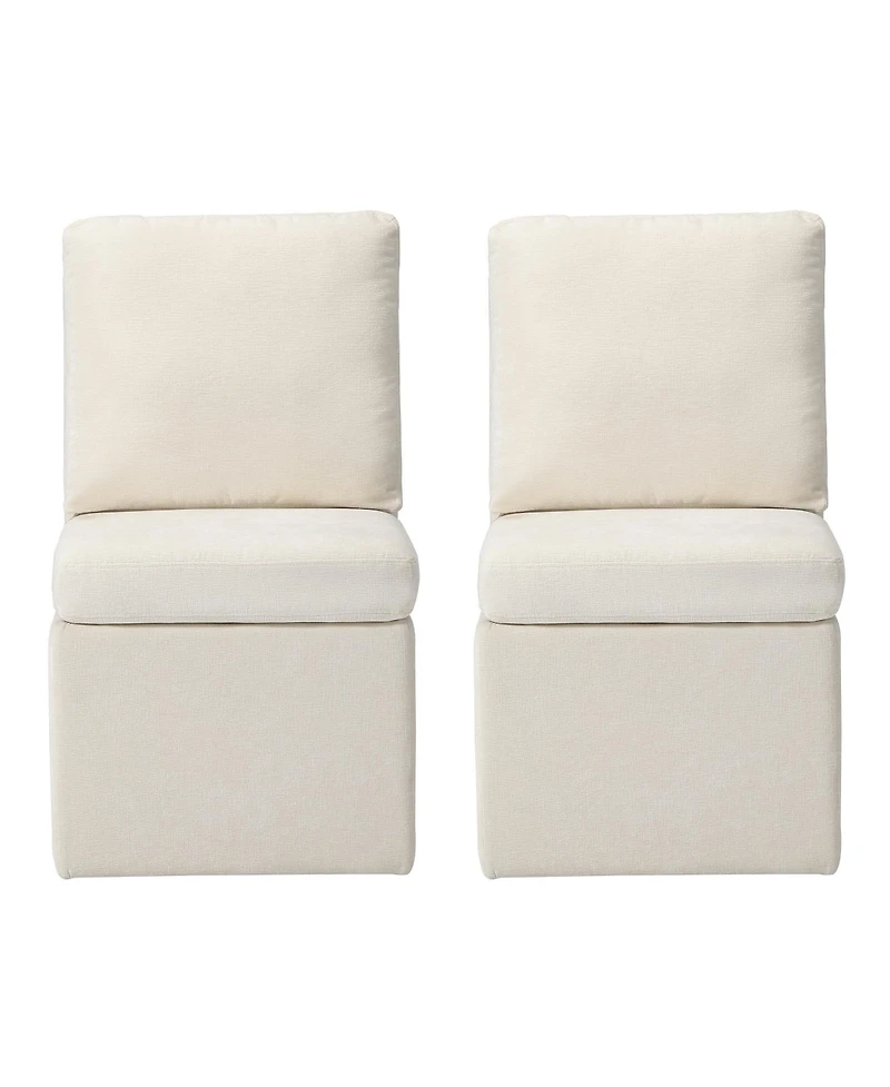 Modern Upholstered Chenille Armless Dining Chairs With Casters (Set of