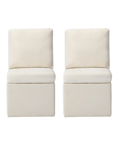 Modern Upholstered Chenille Armless Dining Chairs With Casters (Set of