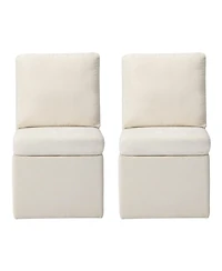 Modern Upholstered Chenille Armless Dining Chairs With Casters (Set of