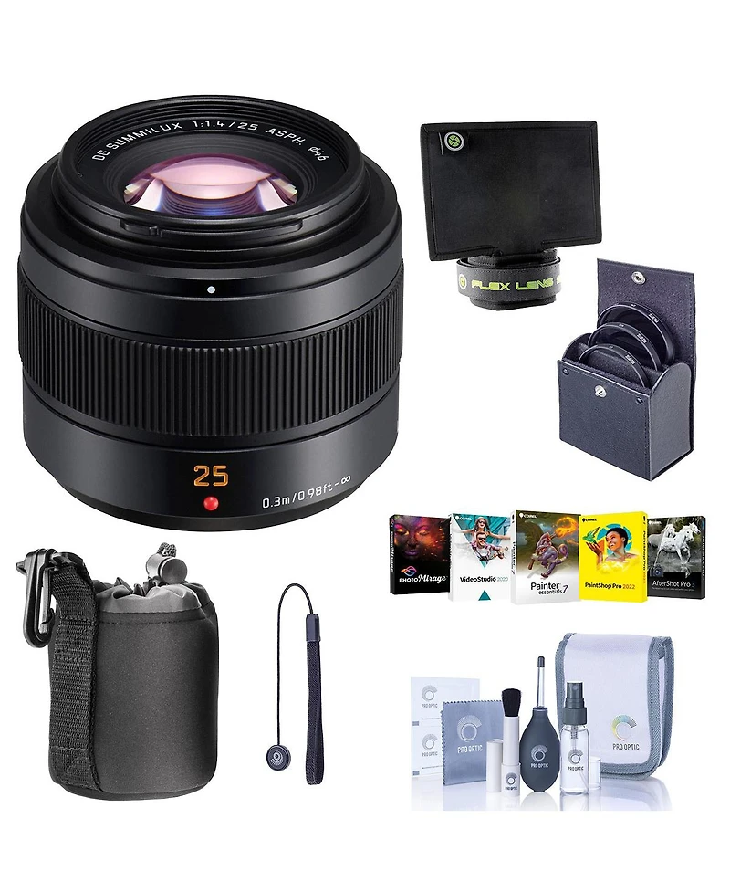 Panasonic Lumix G Leica Dg Summilux Ii 25mm f/1.4 Aspherical Lens for Micro Four Thirds, Bundle with 46mm Filter Kit, Lens Case, Flex Lens Shade,