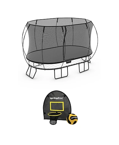 Springfree Trampoline 8 ft x 13 ft Large Oval + FlexrHoop Bundle – Springless Fun with Goal Hoop Attachment Accessories (Included Basketball &